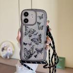 For iPhone 12  Crossbody Wave Edge Butterfly TPU Phone Case(Black)