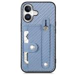 For iPhone 16 Wristband Kickstand Card Wallet Back Phone Case with Tool Knife(Blue)