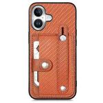 For iPhone 16 Plus Wristband Kickstand Card Wallet Back Phone Case with Tool Knife(Brown)