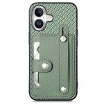 For iPhone 16 Plus Wristband Kickstand Card Wallet Back Phone Case with Tool Knife(Green)