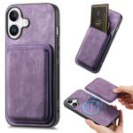 For iPhone 16 Retro Leather Card Bag Magnetic Phone Case(Purple)