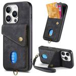 For iPhone 16 Pro Retro Card Wallet Fold Leather Phone Case with Strap(Black)