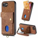 For iPhone 16e Retro Card Wallet Fold Leather Phone Case with Strap(Brown)
