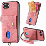 For iPhone 16e Retro Card Wallet Fold Leather Phone Case with Strap(Pink)