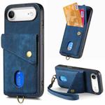 For iPhone Air Retro Card Wallet Fold Leather Phone Case with Strap(Blue)