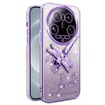 For Xiaomi 14 Ultra Gradient Glitter Immortal 3D Dragonfly Holder Plated Phone Case(Purple)