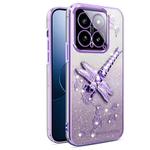 For Xiaomi 14 Gradient Glitter Immortal 3D Dragonfly Holder Plated Phone Case(Purple)