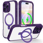 For iPhone 16 Pro Max Skin Feel MagSafe Holder 360 Full Body Phone Case(Purple)