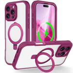 For iPhone 16 Pro Skin Feel MagSafe Holder 360 Full Body Phone Case(Rose Red)