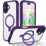 For iPhone 16 Plus Skin Feel MagSafe Holder 360 Full Body Phone Case(Purple)