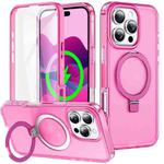 For iPhone 16 Pro Max Frosted Skin Feel MagSafe Holder 360 Full Body Phone Case(Rose Red)