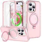 For iPhone 16 Pro Frosted Skin Feel MagSafe Holder 360 Full Body Phone Case(Pink)