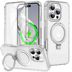 For iPhone 16 Pro Frosted Skin Feel MagSafe Holder 360 Full Body Phone Case(Transparent)