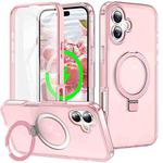 For iPhone 16 Plus Frosted Skin Feel MagSafe Holder 360 Full Body Phone Case(Pink)