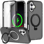 For iPhone 16 Plus Frosted Skin Feel MagSafe Holder 360 Full Body Phone Case(Black)