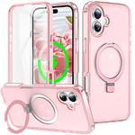 For iPhone 16 Frosted Skin Feel MagSafe Holder 360 Full Body Phone Case(Pink)