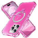 For iPhone 16 Pro Max Frosted Wave MagSafe Holder Phone Case(Rose Red)