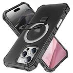 For iPhone 16 Pro Frosted Wave MagSafe Holder Phone Case(Black)