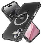 For iPhone 16 Frosted Wave MagSafe Holder Phone Case(Black)