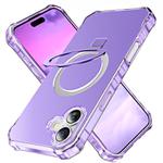 For iPhone 16 Plus Solid Color Wave MagSafe Holder Phone Case(Purple)