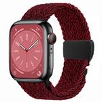 For Apple Watch 46mm / 49mm / 45mm / 44mm Metal Buckle Nylon Braided Watch Band(Black Red)