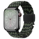 For Apple Watch 46mm / 49mm / 45mm / 44mm Metal Buckle Nylon Braided Watch Band(W Black Green)