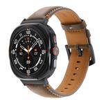 For Samsung Galaxy Watch Ultra 47mm Stitched Black Buckle Genuine Leather Watch Band(Frosted Olive)