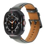 For Samsung Galaxy Watch Ultra 47mm Stitched Black Buckle Genuine Leather Watch Band(Frosted Green)
