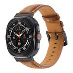 For Samsung Galaxy Watch Ultra 47mm Stitched Black Buckle Genuine Leather Watch Band(Frosted Brown)