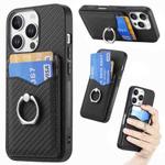 For iPhone 16 Pro Carbon Fiber Card Wallet Ring Phone Case(Black)