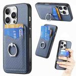 For iPhone 16 Pro Carbon Fiber Card Wallet Ring Phone Case(Blue)