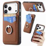 For iPhone 17 Pro Max Carbon Fiber Card Wallet Ring Phone Case(Brown)