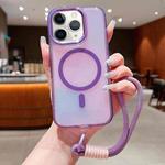 For iPhone 11 Pro Max Bright Shadow  Magsafe Discoloration Phone Case with Wrist Strap(Purple)