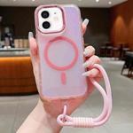 For iPhone 12 Bright Shadow  Magsafe Discoloration Phone Case with Wrist Strap(Pink)