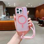 For iPhone 12 Pro Bright Shadow  Magsafe Discoloration Phone Case with Wrist Strap(Pink)