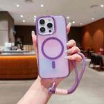 For iPhone 12 Pro Bright Shadow  Magsafe Discoloration Phone Case with Wrist Strap(Purple)