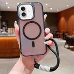 For iPhone 16 Plus Bright Shadow  Magsafe Discoloration Phone Case with Wrist Strap(Black)