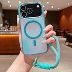 For iPhone 17 Pro Bright Shadow  Magsafe Discoloration Phone Case with Wrist Strap(Blue)