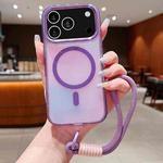 For iPhone 17 Pro Bright Shadow  Magsafe Discoloration Phone Case with Wrist Strap(Purple)
