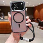 For iPhone 17 Pro Bright Shadow  Magsafe Discoloration Phone Case with Wrist Strap(Black)