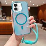 For iPhone 17 Bright Shadow  Magsafe Discoloration Phone Case with Wrist Strap(Blue)