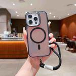 For iPhone 17 Bright Shadow  Magsafe Discoloration Phone Case with Wrist Strap(Black)