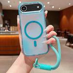 For iPhone 17 Air Bright Shadow  Magsafe Discoloration Phone Case with Wrist Strap(Blue)