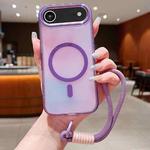 For iPhone 17 Air Bright Shadow  Magsafe Discoloration Phone Case with Wrist Strap(Purple)