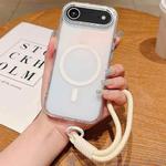 For iPhone 17 Air Bright Shadow  Magsafe Discoloration Phone Case with Wrist Strap(White)