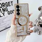 For Samsung Galaxy Z Fold5 5G Folding Plating Transparent Shockproof MagSafe Phone Case(Gold)