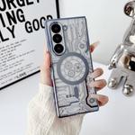 For Samsung Galaxy Z Fold4 Folding Plating Transparent Shockproof MagSafe Phone Case(Grey)