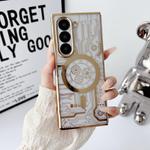 For Samsung Galaxy Z Fold4 Folding Plating Transparent Shockproof MagSafe Phone Case(Gold)