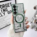 For Samsung Galaxy Z Fold3 Folding Plating Transparent Shockproof MagSafe Phone Case(Green)