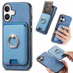 For iPhone 16 Retro Cross Leather Card Bag MagSafe Phone Case(Blue)